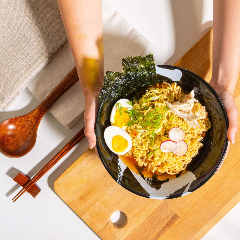 BICETTO Japanese Ceramic Ramen Bowl Set, 60oz Large Ramen Bowls with Chopsticks, Spoons and Chopstick Rests â€“ Bowl for Ramen, Pho, Salad, Poke, Soup, Udon â€“ Minimalist Design, Premium Quality, Black - Image 3